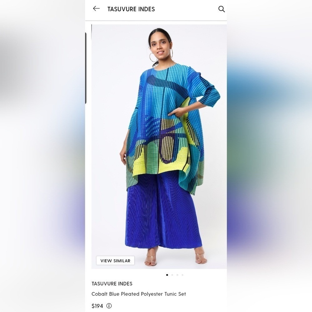 Plus size Tasuvure Indes Custom Handcrafted Vibrant Blue Geometric Tunic Dress